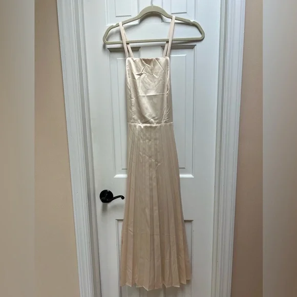 Lulus Give us a Twirl Champagne Satin Pleated Midi Dress - Picture 3 of 11